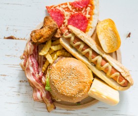 Hamburger pizza sandwich fast food Stock Photo 01
