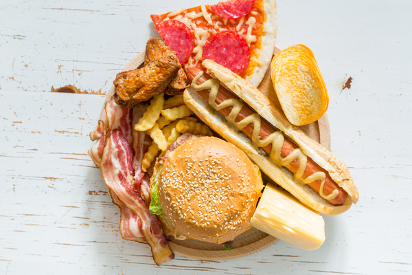 Hamburger pizza sandwich fast food Stock Photo 01
