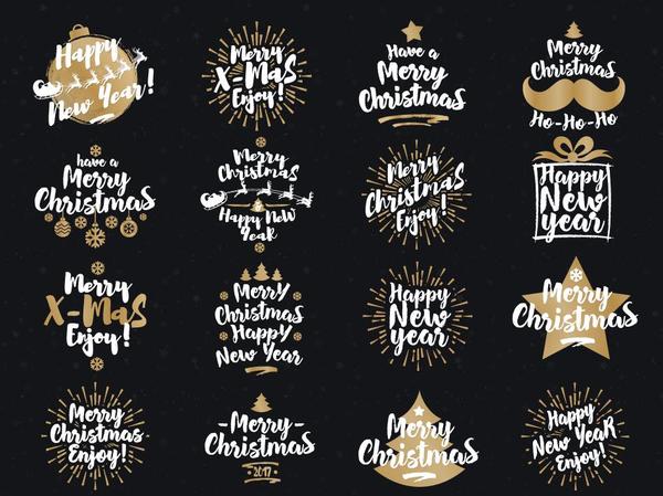 Hand drawn christmas labels design vector