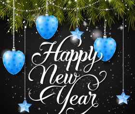 Happy new year background with blue baubles vector