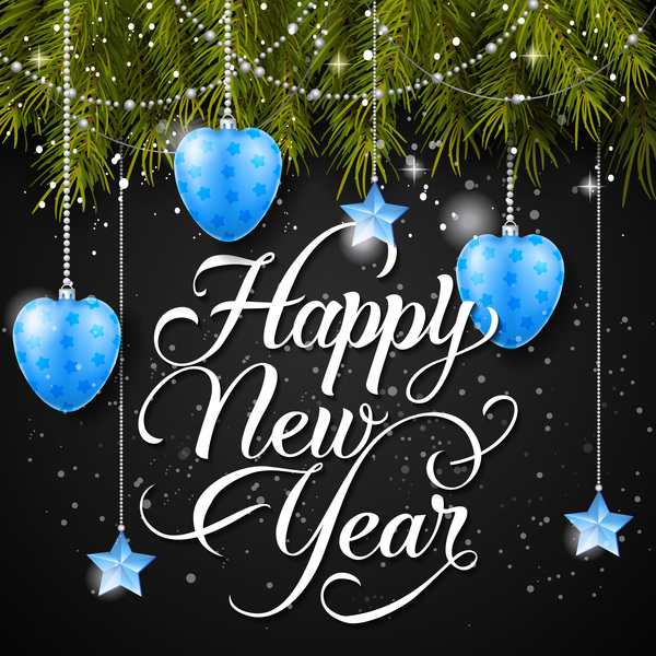 Happy new year background with blue baubles vector
