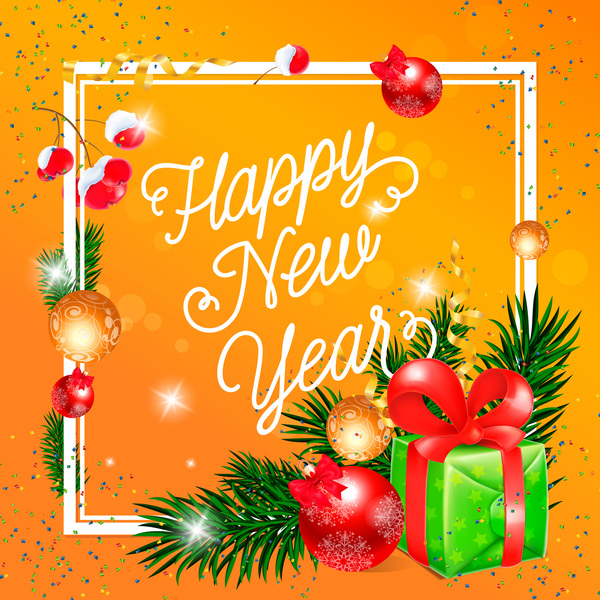 Happy New Year Greeting Card Yellow Vector Free