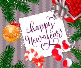 Happy new year with christmas gift card vector