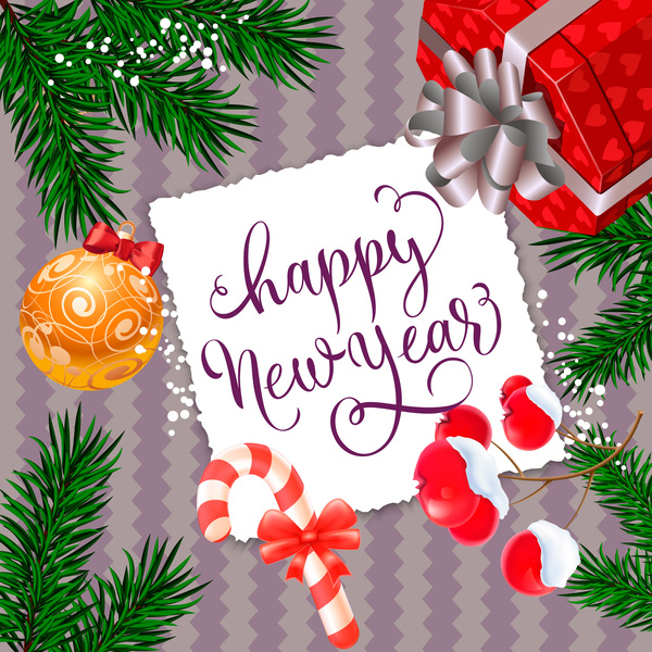 Happy new year with christmas gift card vector