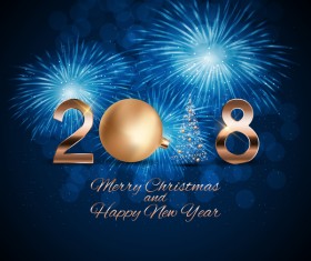 Holiady firwork with 2018 new year and christmas background vector