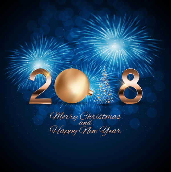 Holiady firwork with 2018 new year and christmas background vector