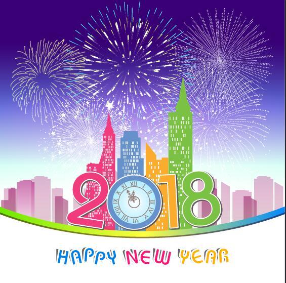Holiday firwork with 2018 new year city vector