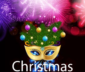 Holiday firwork with christmas party poster vector template 01