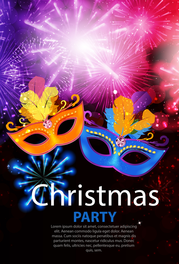 Holiday firwork with christmas party poster vector template 02