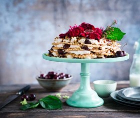 Homemade cakes decorated with flowers Stock Photo