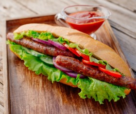 Hot dog sandwich and sauce Stock Photo