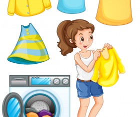 Housewife washing clothes vector material