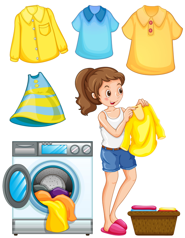 Housewife washing clothes vector material