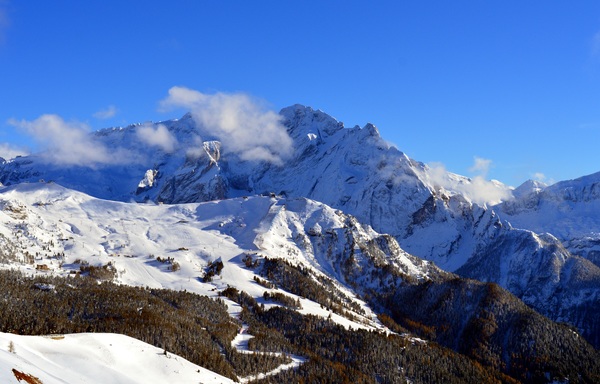 Italy Dolomites snow mountain landscape Stock Photo