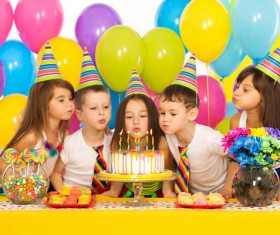 Kids celebrating birthday party Stock Photo 04