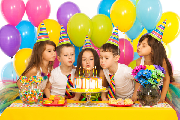 Kids celebrating birthday party Stock Photo 04