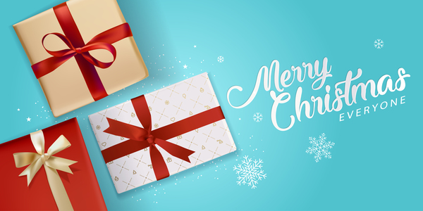 Light blue christmas background with gift boxs vector 01