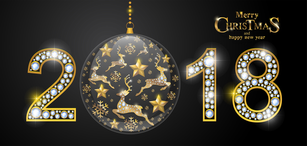 Luxury 2018 new year with christmas diamond background vector 02