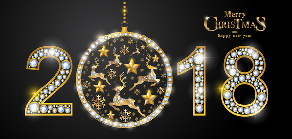 Luxury 2018 new year with christmas diamond background vector 03