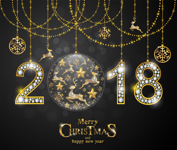 Luxury 2018 new year with christmas diamond background vector 04