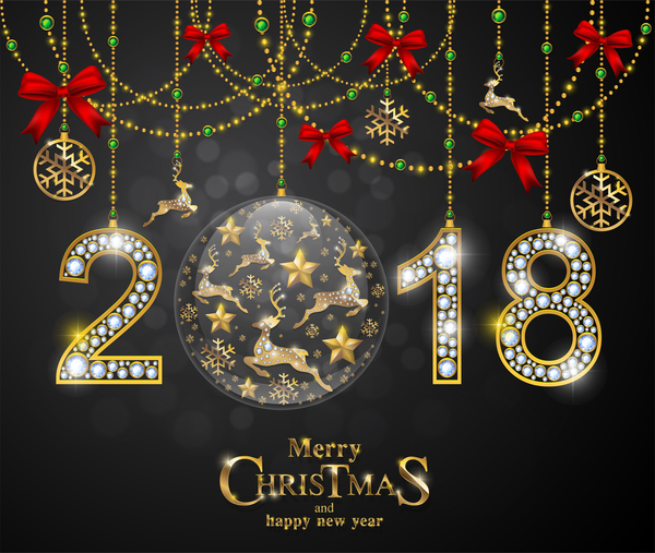 Luxury 2018 new year with christmas diamond background vector 06