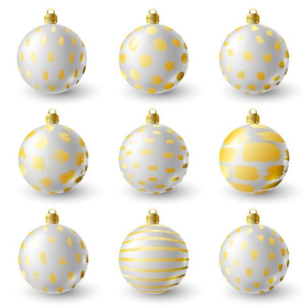 Luxury golden with white christmas balls decor vector 01
