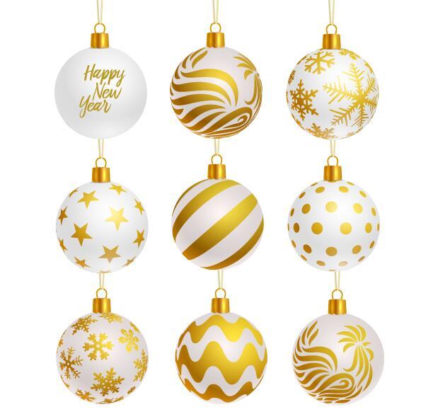 Luxury golden with white christmas balls decor vector 02
