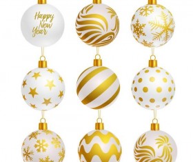 Luxury golden with white christmas balls decor vector 03