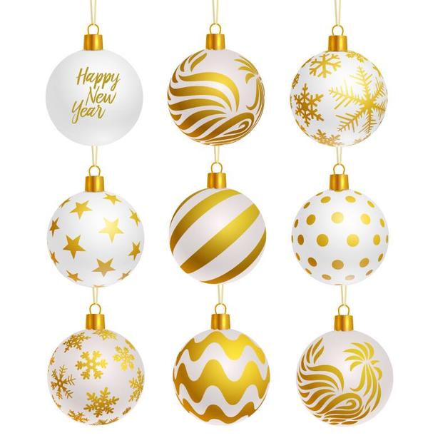 Luxury golden with white christmas balls decor vector 03