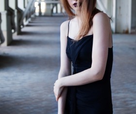 Makeup beautiful girl street shooting Stock Photo