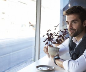Man drinking coffee Stock Photo