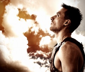 Man looking at the sky Stock Photo