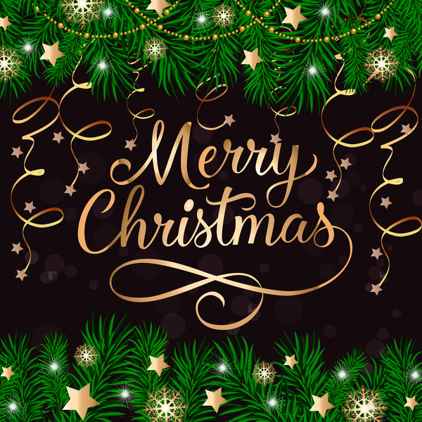 Merry christmas background with golden ribbon and star decor vector