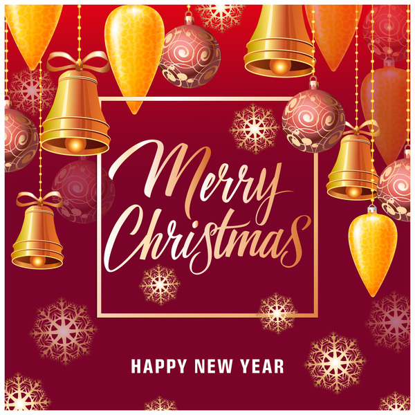 Merry christmas baubles with new year background vector 01