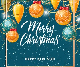 Merry christmas baubles with new year background vector 02