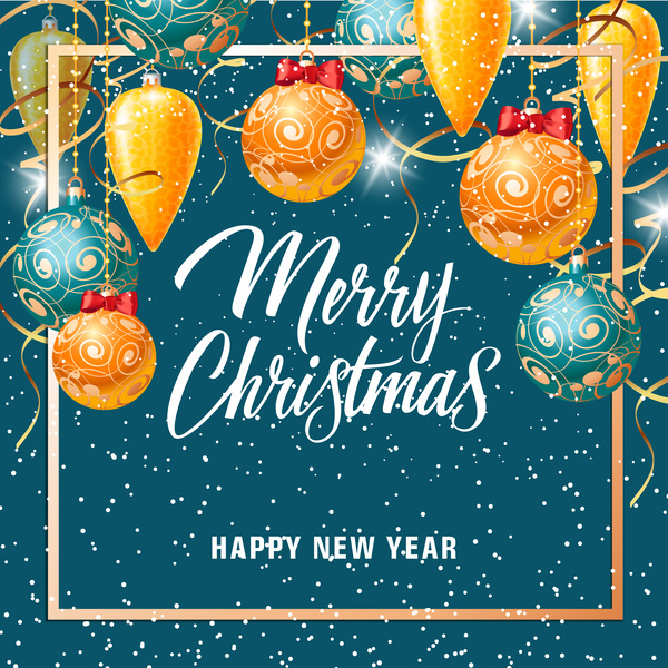 Merry christmas baubles with new year background vector 02