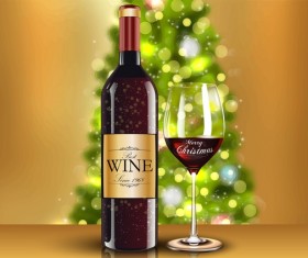 Merry christmas wine with glass cup vector