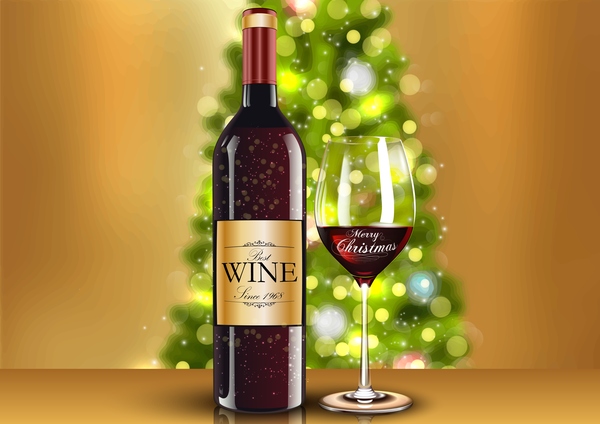 Download Merry christmas wine with glass cup vector free download