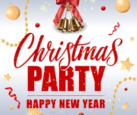 Merry christmas with new year background and golden bell vector