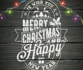 Merry christmas with new year wooden background design vector