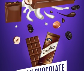 Milk chocolate with nuts and raisin poster template vector 03