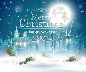 Moon and christmas with new year background vector