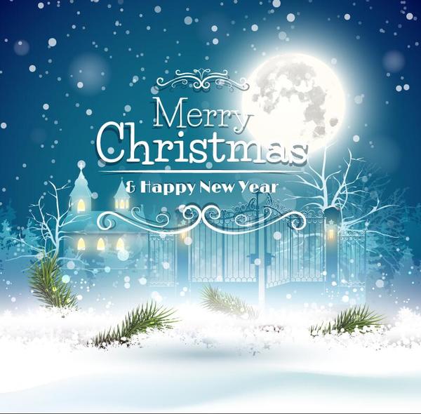 Moon and christmas with new year background vector