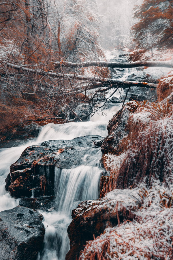 Mountain streams in winter Stock Photo