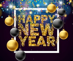 New year background with black golden christmas balls vector