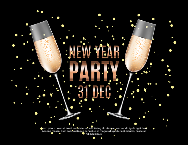 New year party background with wine glasses vector