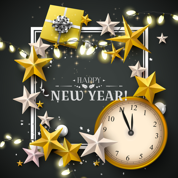 New year stars with gifts and black background vector