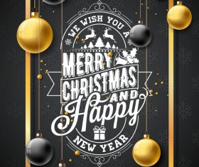 New year with christmas cover template and xmas balls vector 01