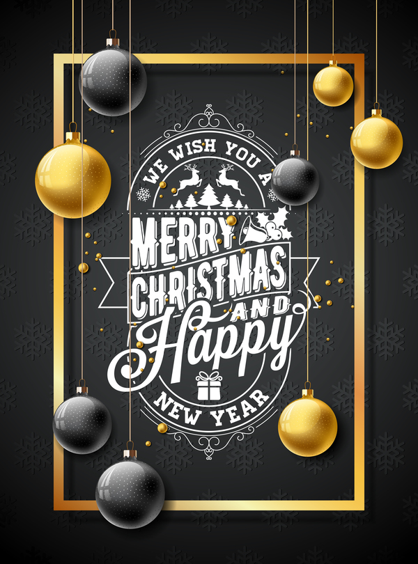 New year with christmas cover template and xmas balls vector 01
