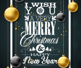 New year with christmas cover template and xmas balls vector 02